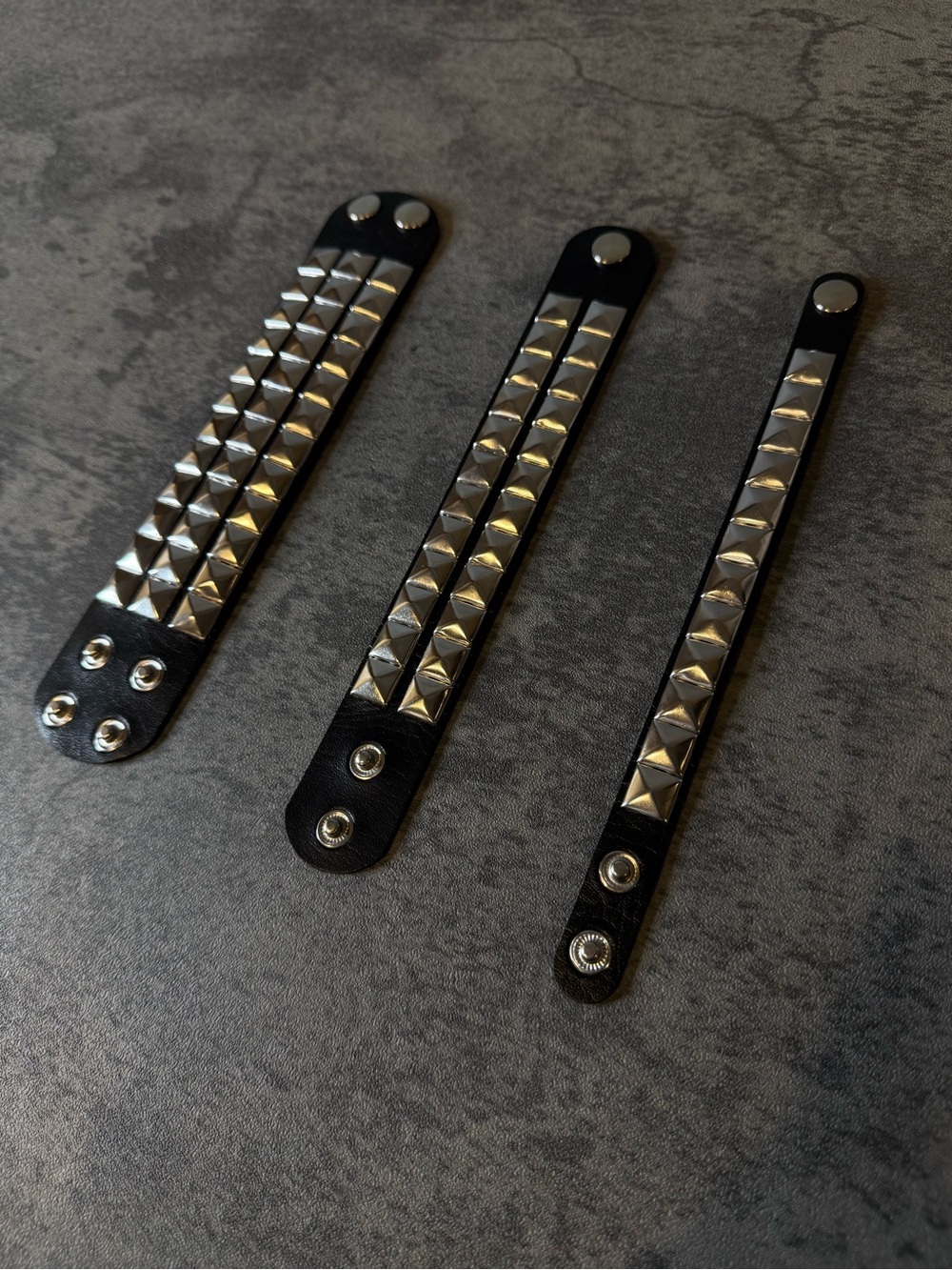 Black Studded Leather Snap Bracelet - For men and women Accessories